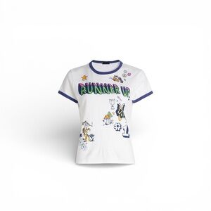 Mother Lil Goodie Ringer Graphic Tee CottonWhite with Blue Accents Women’s Sz M